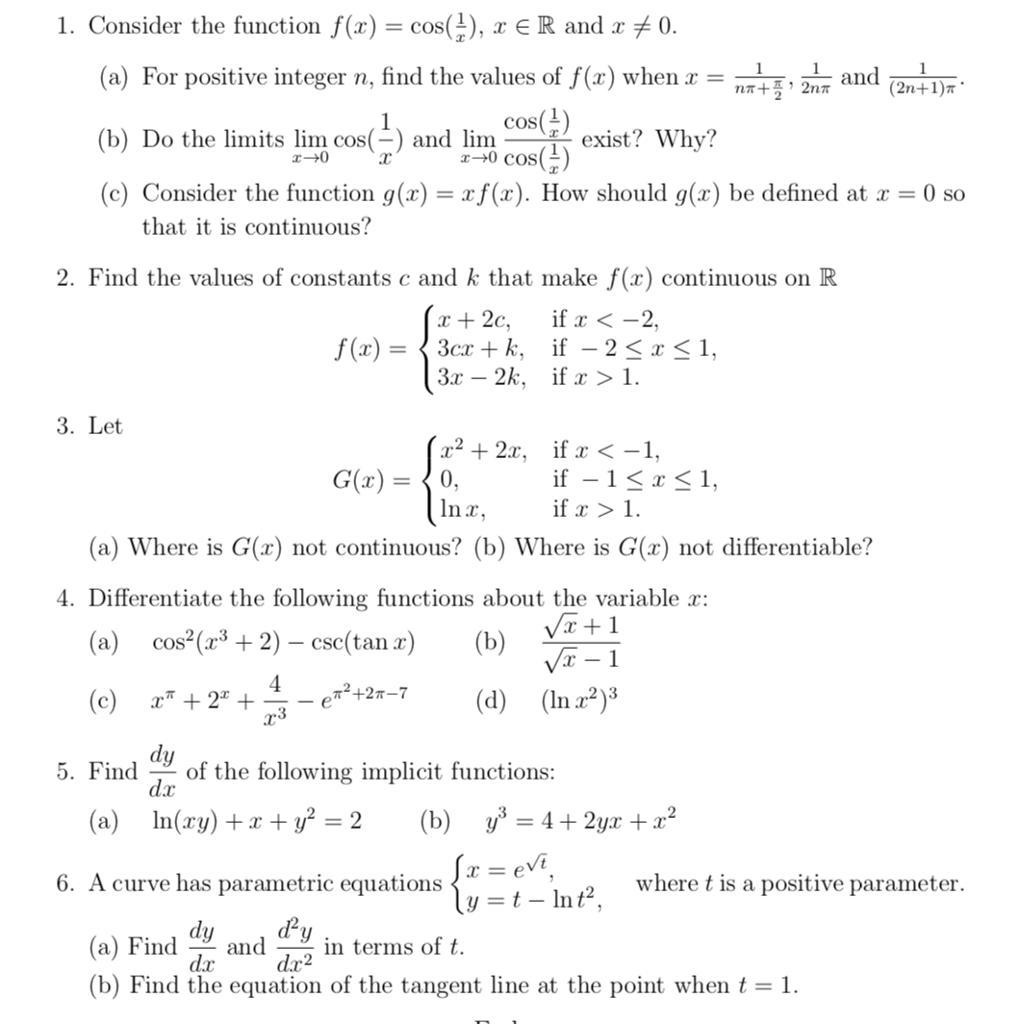 Solved 1. Consider the function f(x)-cos(1), x є R and x 0 | Chegg.com