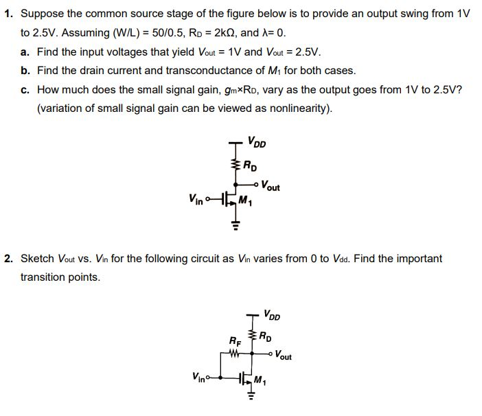 Solved 1. Suppose the common source stage of the figure | Chegg.com