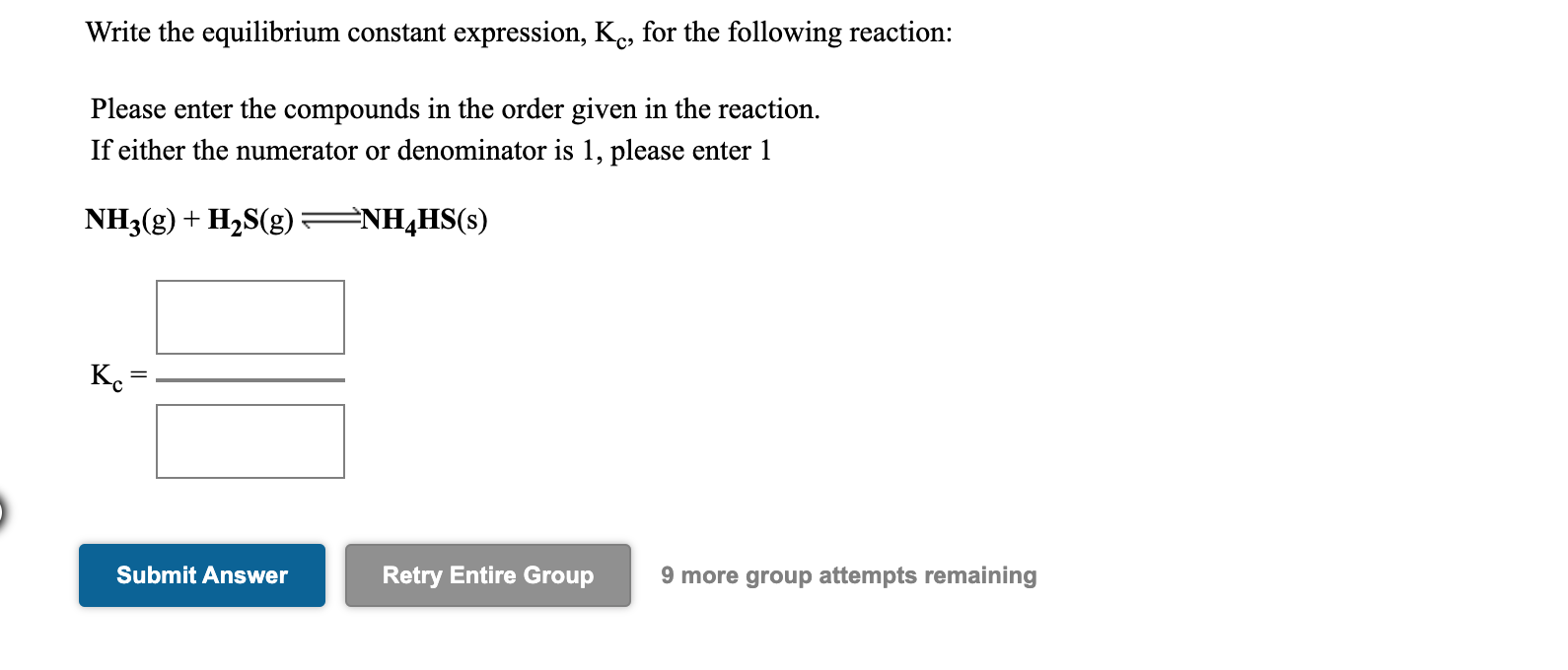 Solved Write The Equilibrium Constant Expression Kc For 4392