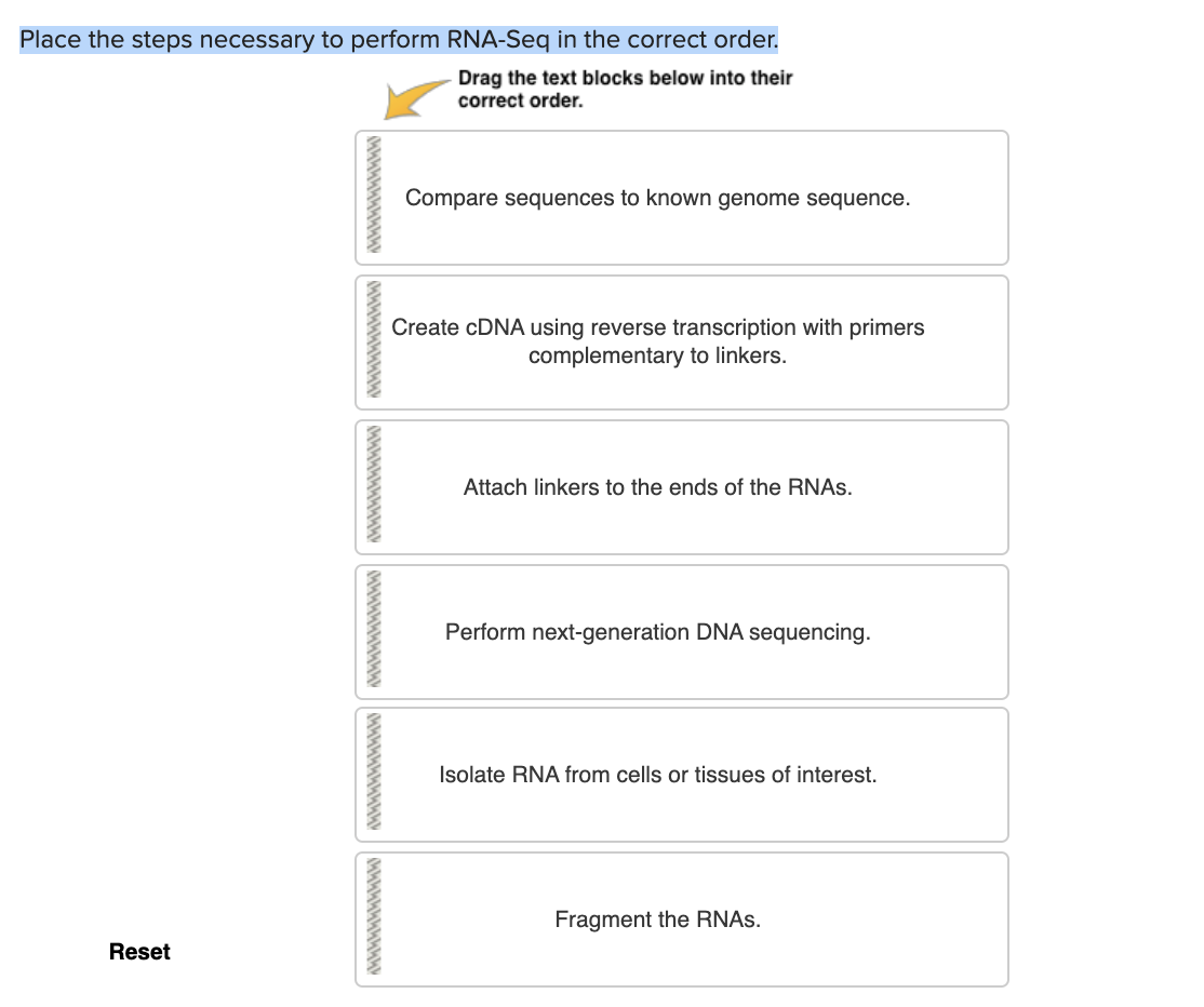 Solved Place the steps necessary to perform RNA-Seq in the | Chegg.com