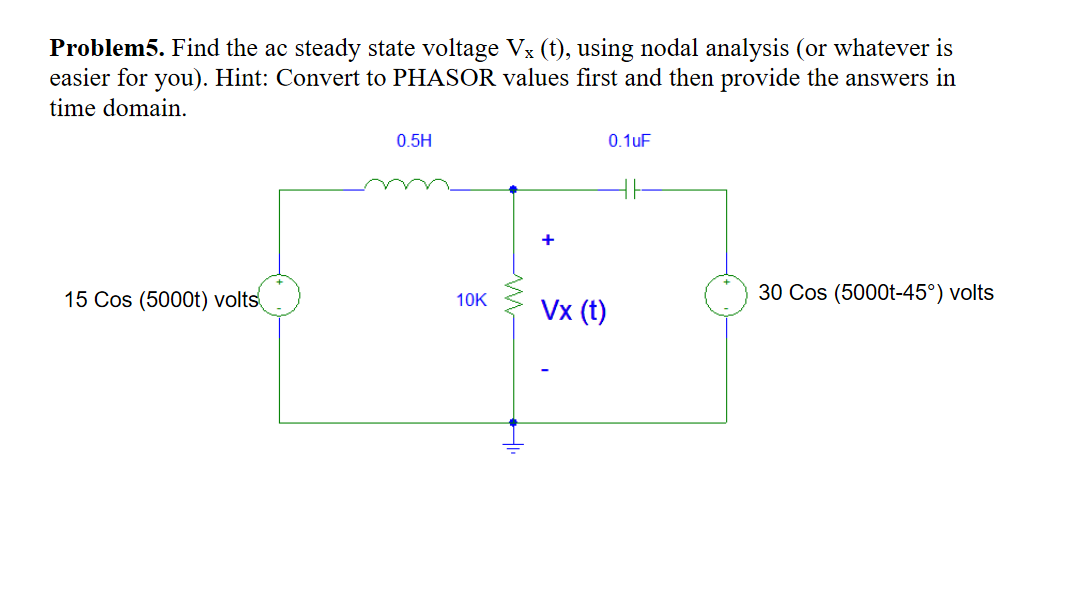Solved Problem 5. Find the ac steady state voltage Vx (t), | Chegg.com