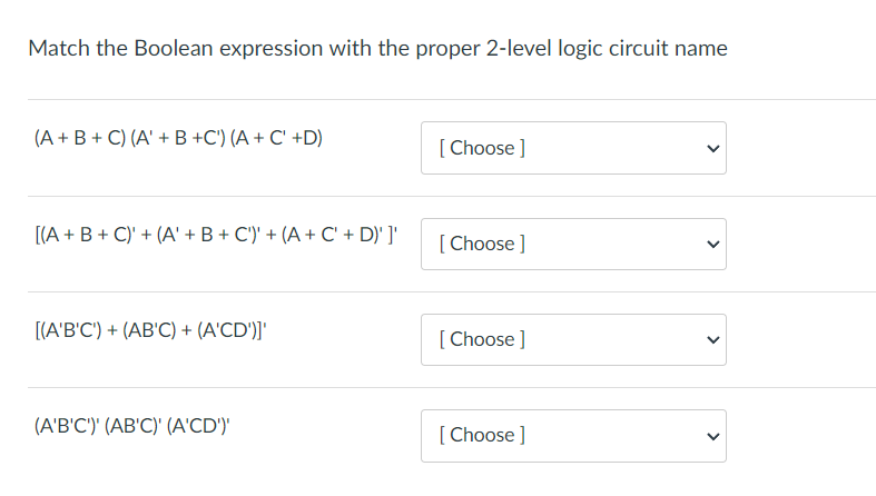 Solved Match the Boolean expression with the proper 2-level | Chegg.com