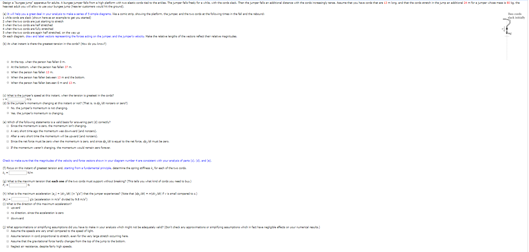 Solved Design A "bungee Jump" Apparatus For Adults. A Bungee | Chegg.com