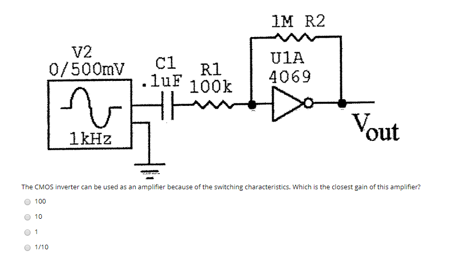 Solved 1m R2 V2 0 500mv R1 U1a 4069 1uf 100k He 1 Khz Out Chegg Com