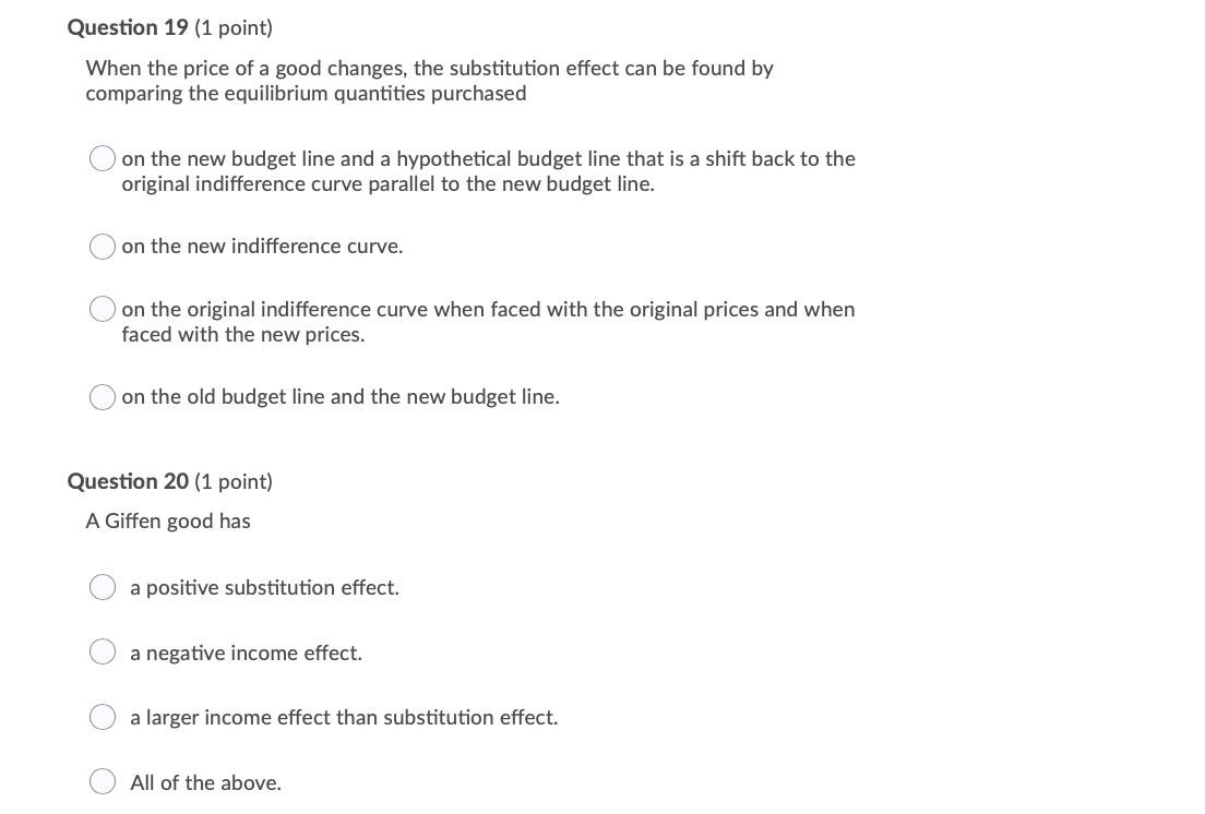 Solved Question 19 (1 point) When the price of a good | Chegg.com
