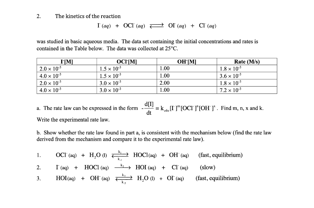 Solved 2. The Kinetics Of The Reaction | Chegg.com