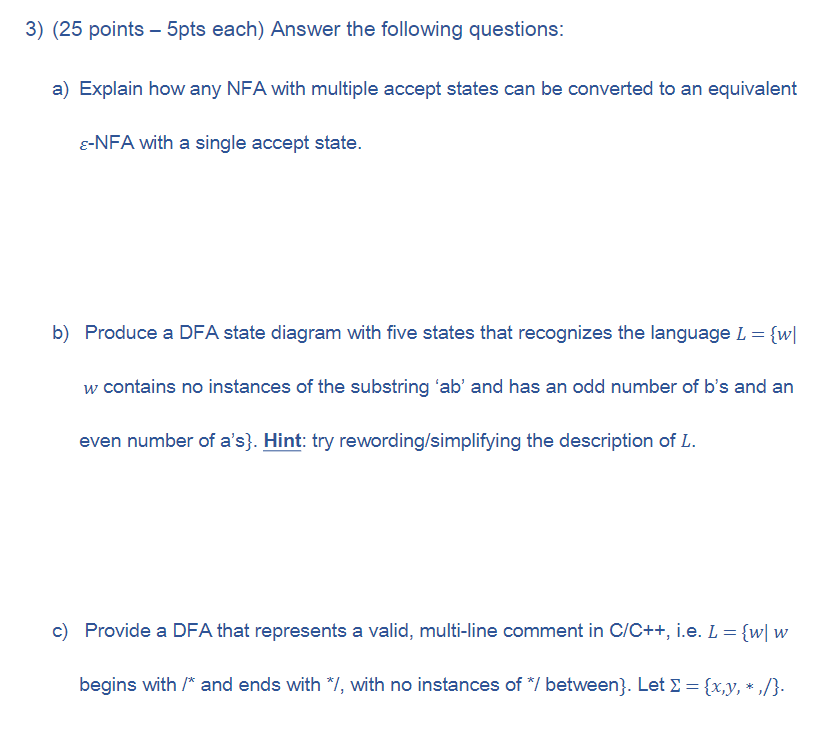Solved 3) (25 points – 5pts each) Answer the following | Chegg.com