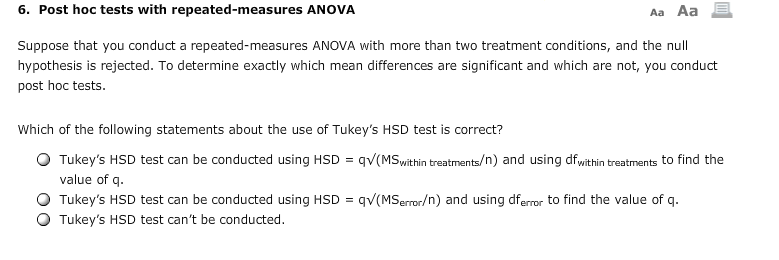 repeated measures anova post hoc tests