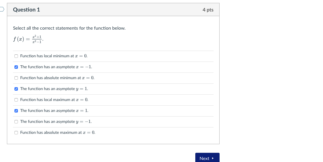 Solved Select all the correct statements for the function | Chegg.com