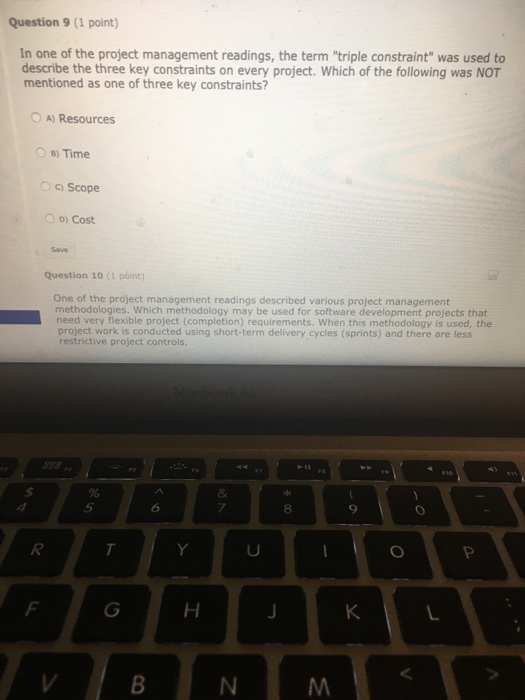 Solved Question 9 (1 point) In one of the project management | Chegg.com