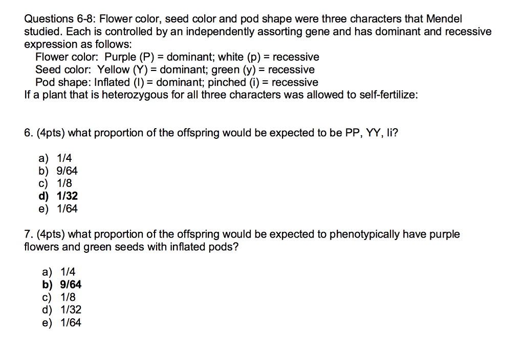 Solved Questions 6-8: Flower color, seed color and pod shape | Chegg.com