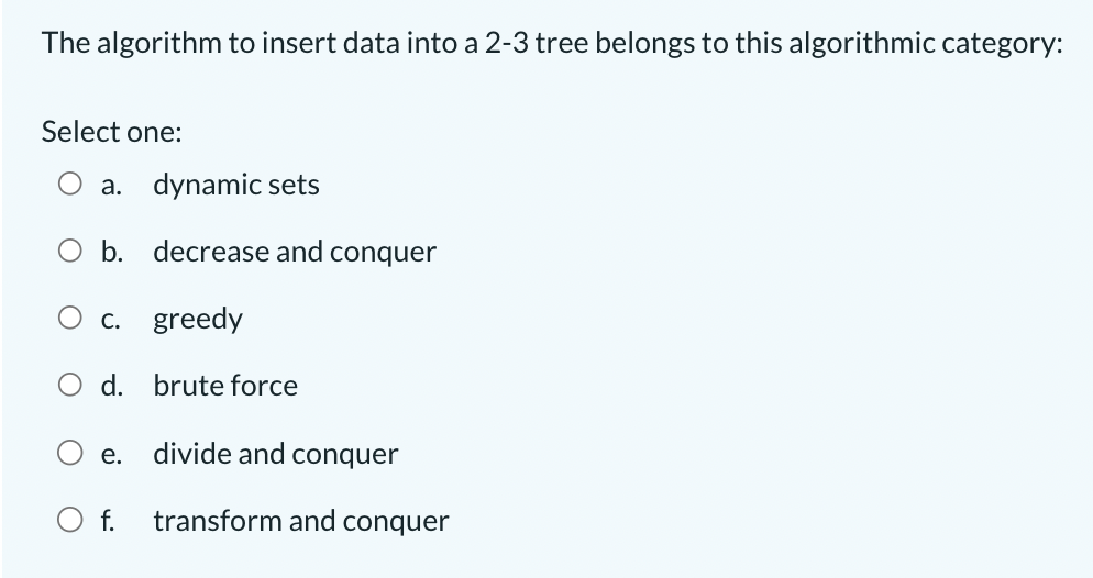Solved The algorithm to insert data into a 2-3 tree belongs | Chegg.com