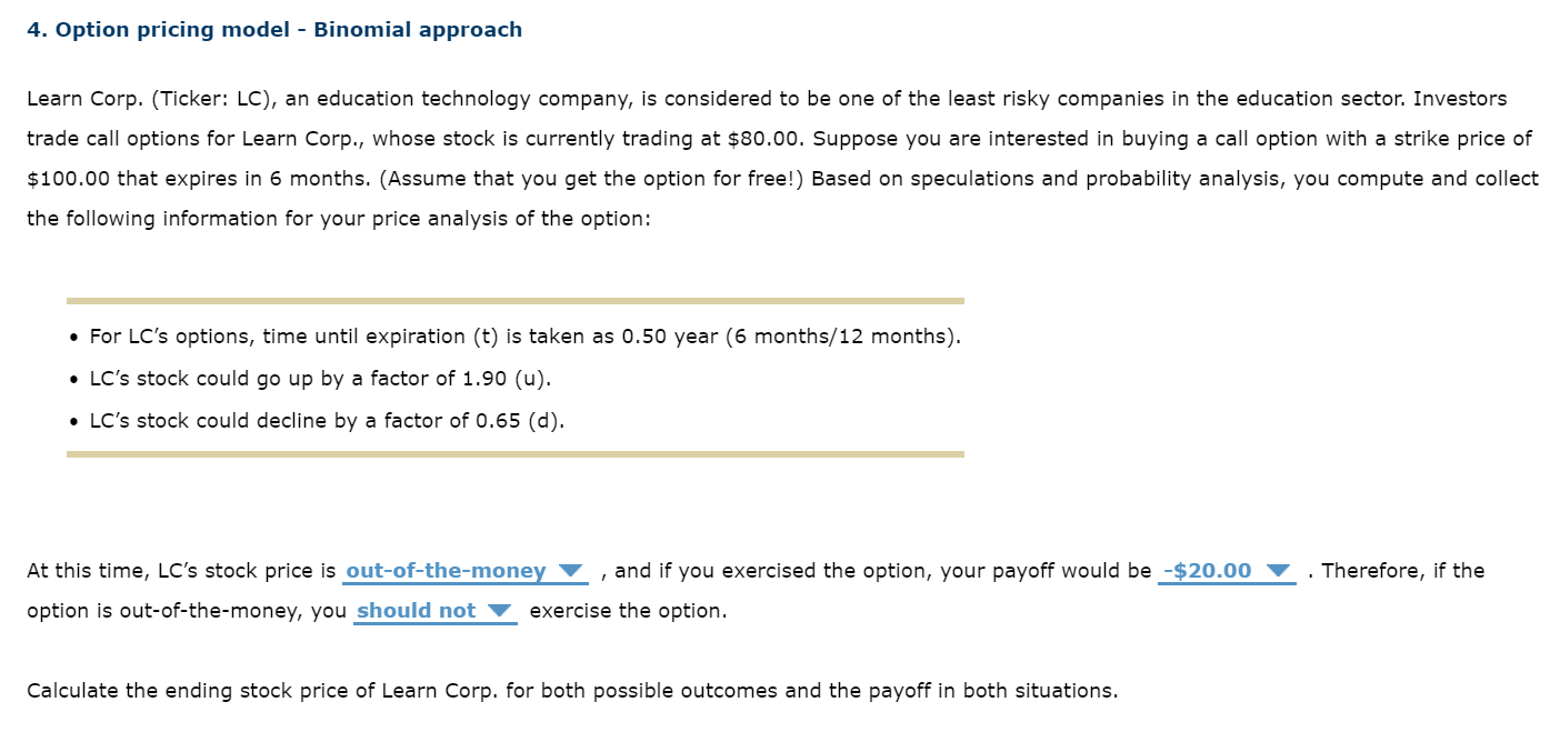 Solved 4. Option pricing model - Binomial approach Learn | Chegg.com