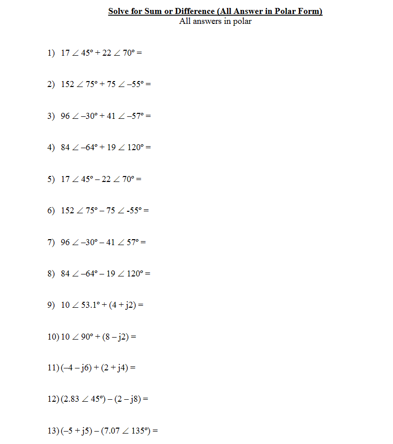 Solved Solve for Sum or Difference (All Answer in Polar | Chegg.com