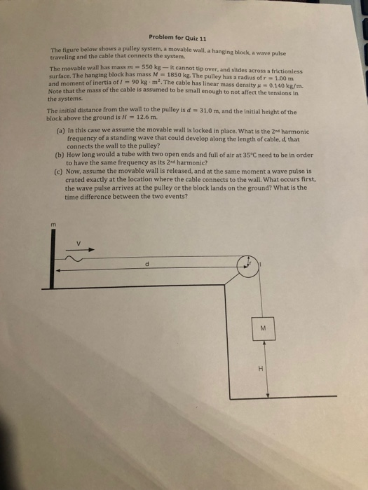 Solved Problem for Quiz 11 pulley system, a movable wall, a