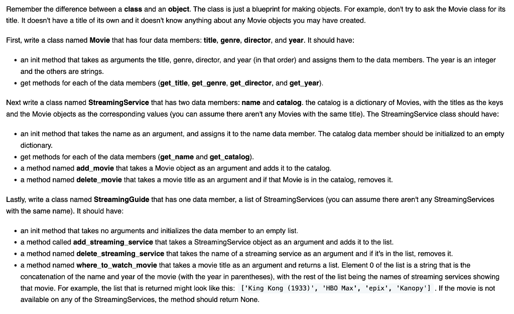 Solved Remember the difference between a class and an | Chegg.com