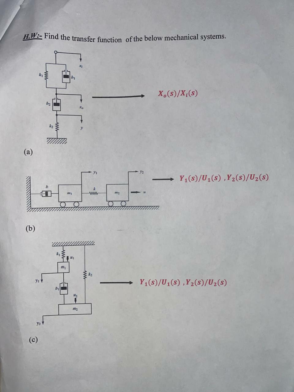 Solved H.W:- Find the transfer function of the below | Chegg.com