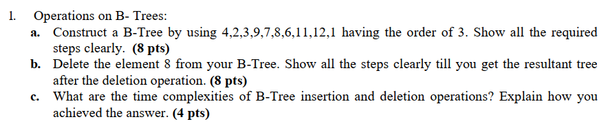 Solved 1. B. Operations On B- Trees: A. Construct A B-Tree | Chegg.com