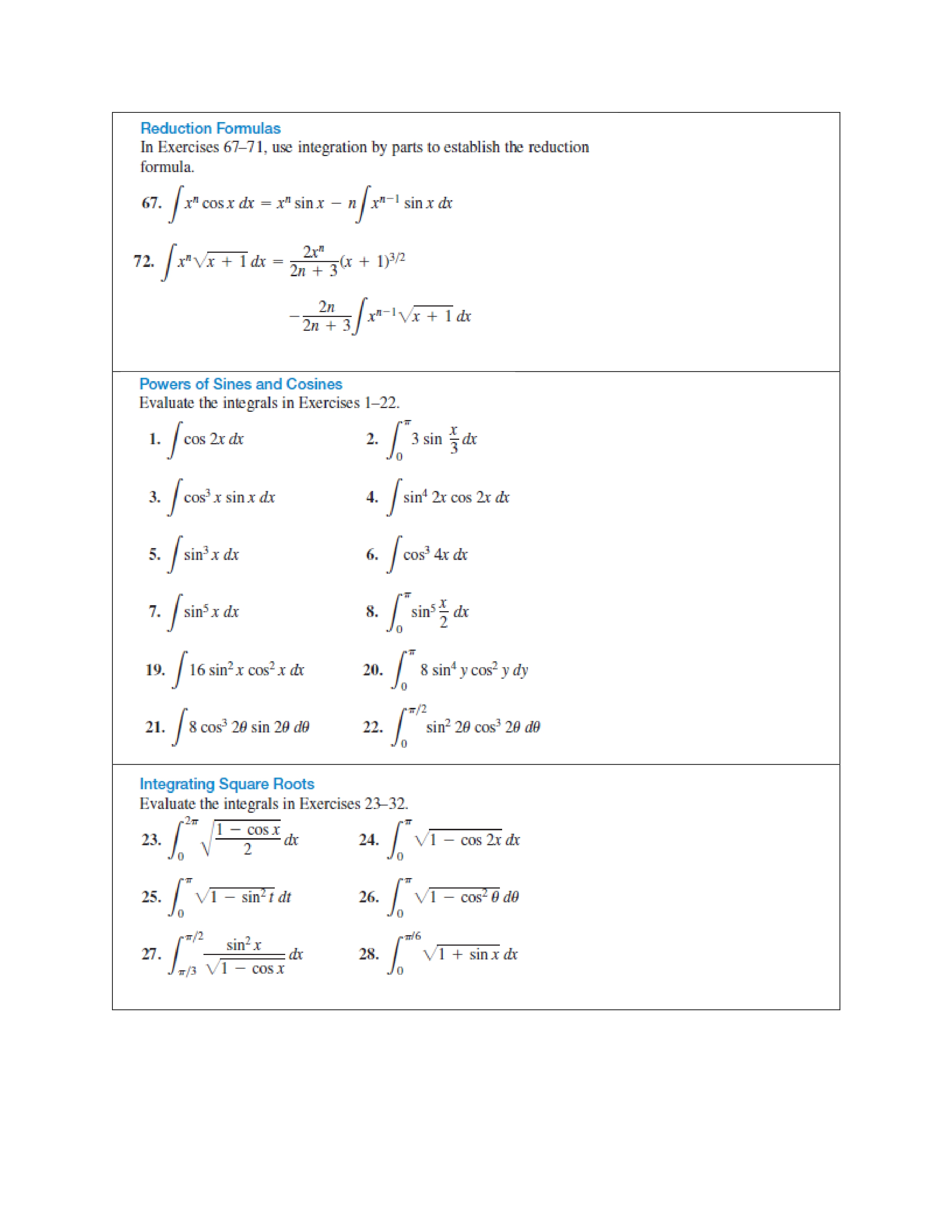 Solved Reduction FormulasIn ﻿Exercises 67-71, ﻿use | Chegg.com