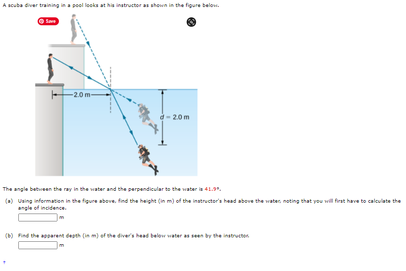 Pool Diving Math Problem Solved A scuba diver training in a pool looks at his | Chegg.com