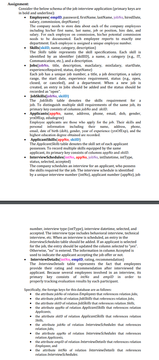 Solved Assignment: Consider the below schema of the job | Chegg.com