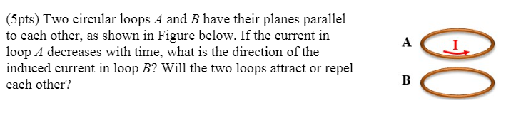 Solved A (5pts) Two circular loops A and B have their planes | Chegg.com