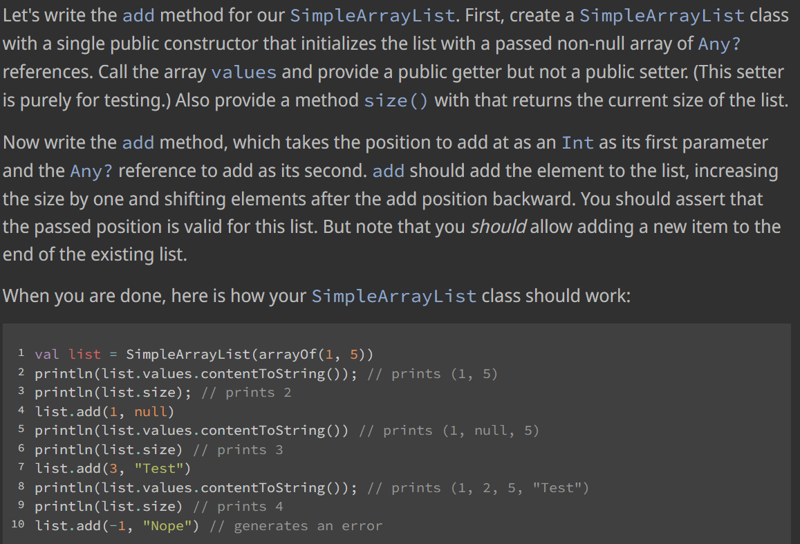 Solved Let's write the add method for our SimpleArrayList. | Chegg.com