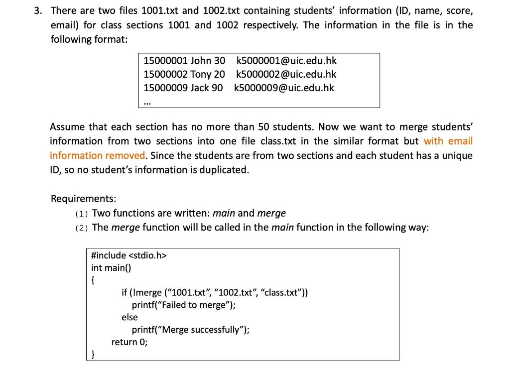 Solved 3. There are two files 1001.txt and 1002.txt | Chegg.com
