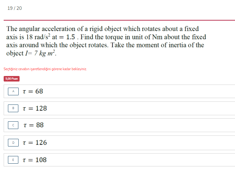 Solved 19/20 The angular acceleration of a rigid object | Chegg.com