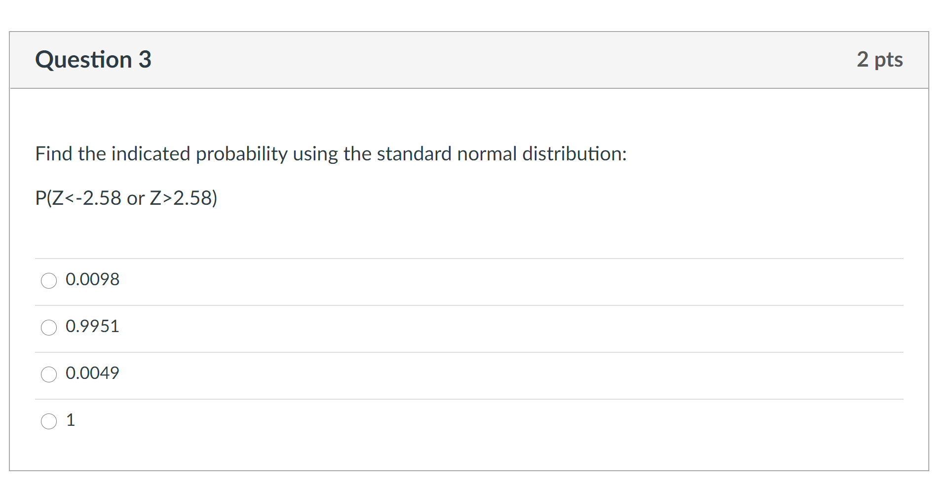 Solved Question 3 2 pts Find the indicated probability using | Chegg.com