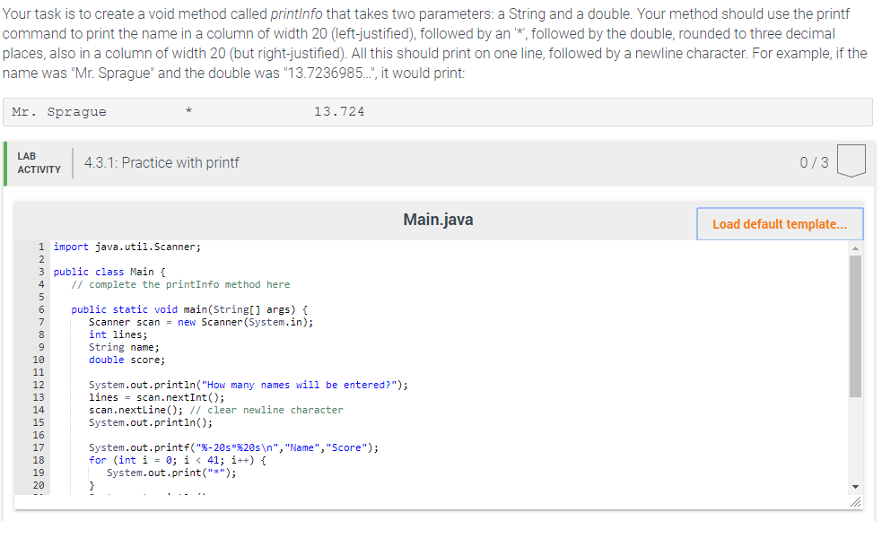 Solved Your task is to create a void method called printinfo | Chegg.com