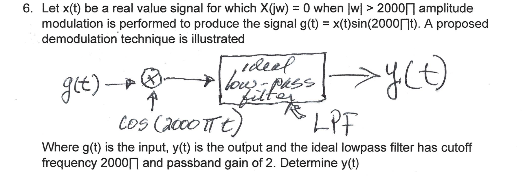 Solved 6. Let x(t) be a real value signal for which X(jw)=0 | Chegg.com