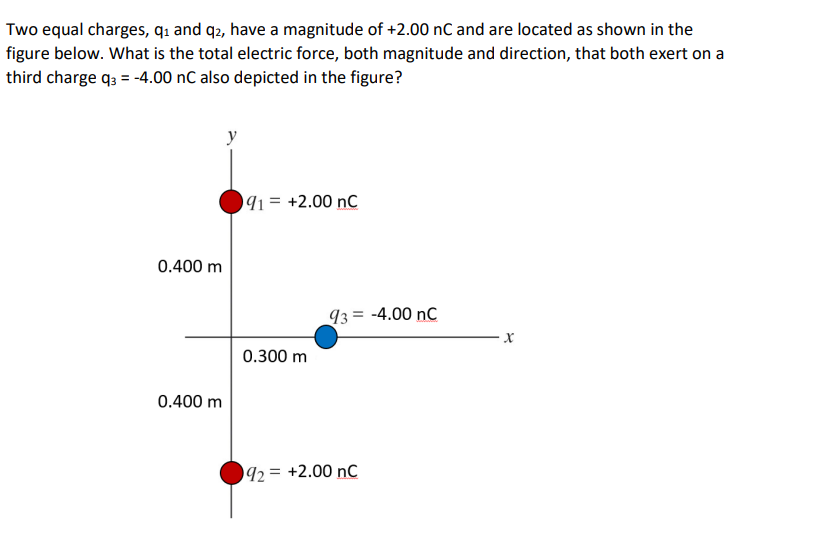 Solved Two Equal Charges, Q1 And Q2, Have A Magnitude Of | Chegg.com