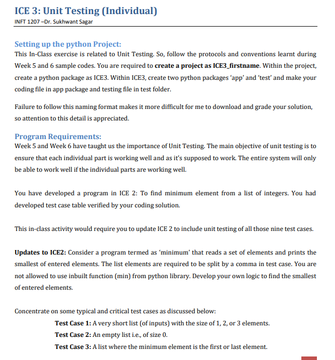 Solved INFT 1207 -Dr. Sukhwant Sagar Setting up the python | Chegg.com