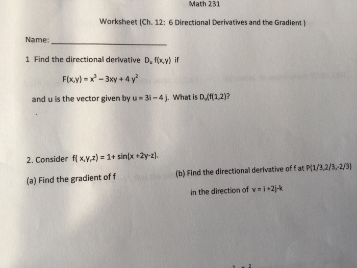 Solved math 231 worksheet ch 12 6 directional derivatives chegg