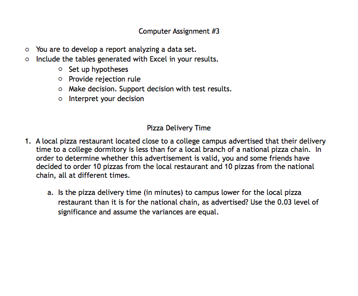 Computer Assignment #3 O You are to develop a report | Chegg.com
