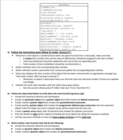 Solved grocery itemNo:int itemName:string cost: double i | Chegg.com