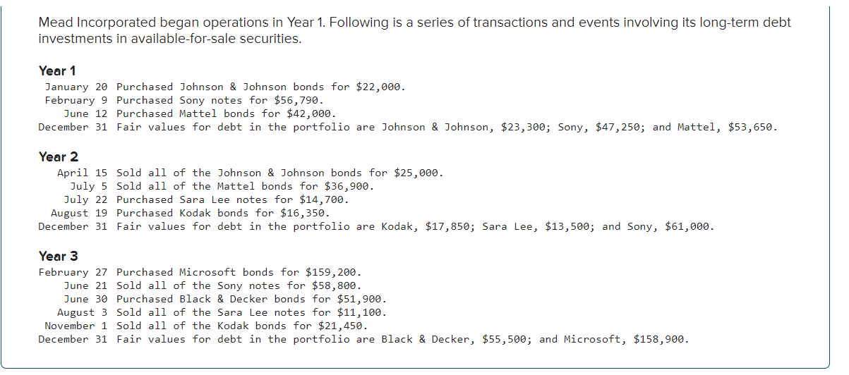 Solved Mead Incorporated began operations in Year 1.