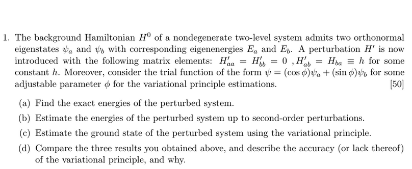 Solved eigenstates and = 1. The background Hamiltonian Hº of | Chegg.com