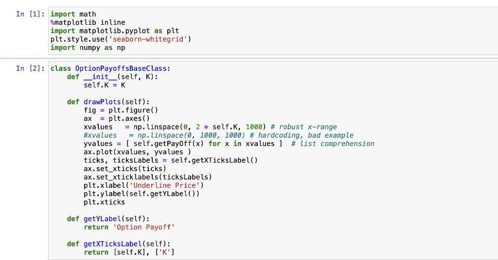 Plot long call payoff and long put payoff in Python | Chegg.com