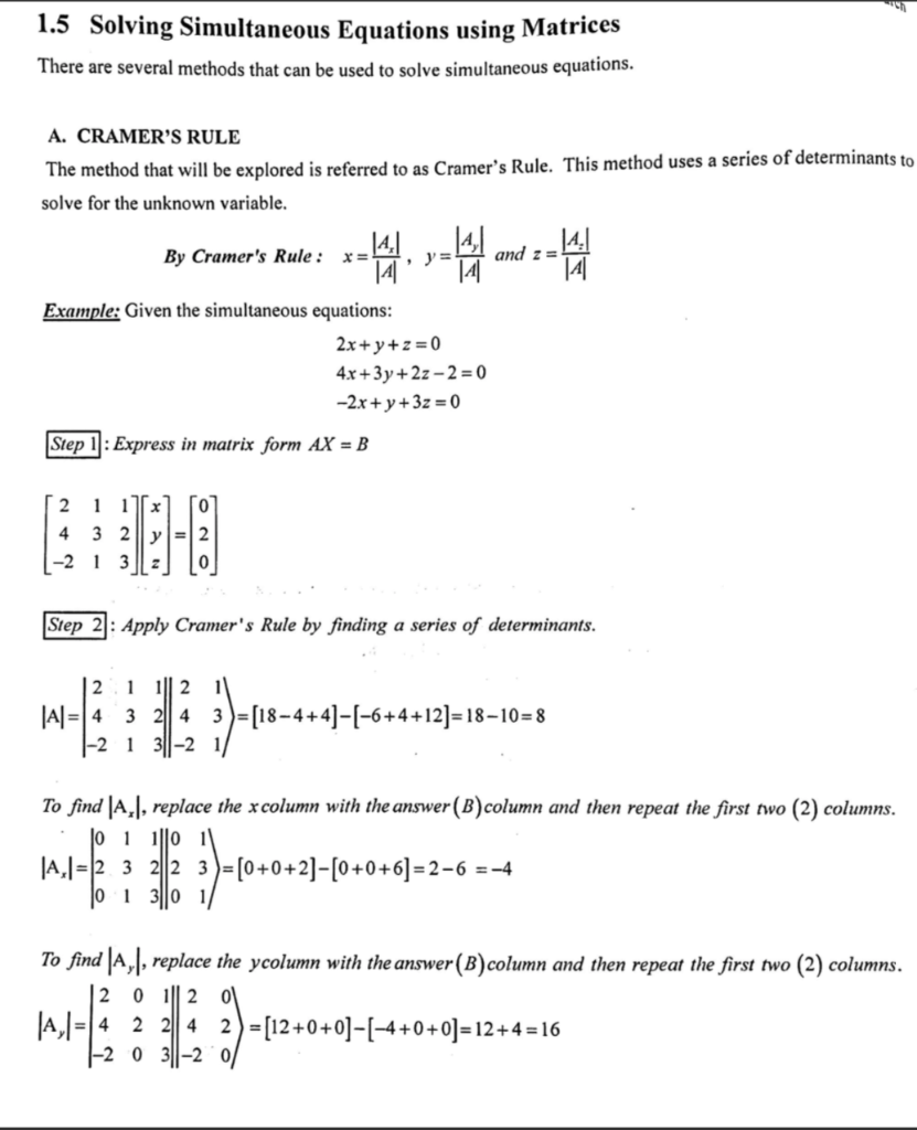 Solved Question Solve Using Either The Cramer S Rule Chegg Com