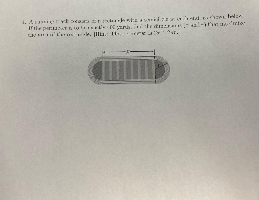 Solved 4. A running track consists of a rectangle with a | Chegg.com