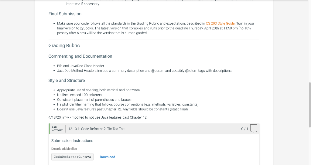 12.10 Code Refactor 2: Tic Tac Toe This code works | Chegg.com