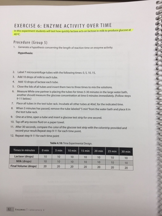 Solved EXERCISE 6 ENZYME ACTIVITY OVER TIME In this