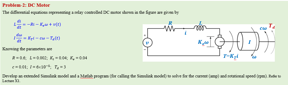 Solved Problem-2: DC Motor The differential equations | Chegg.com