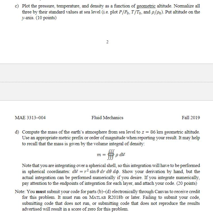 Pressure at sea level: Po = 101325 Pa Table 1. | Chegg.com