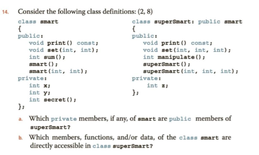 Solved 14. Consider the following class definitions: (2,8) | Chegg.com