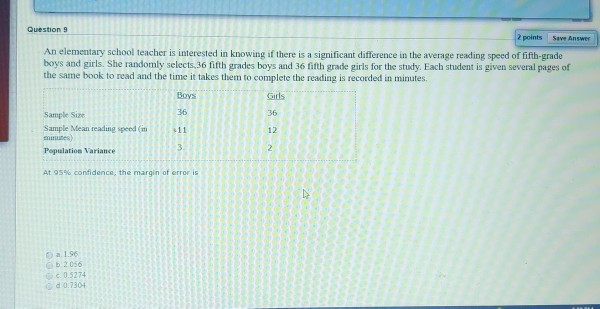 Solved Question 9 2 points Savenswer An elementary school | Chegg.com