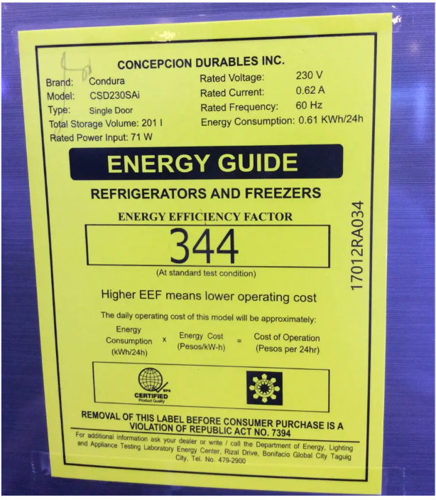 Refrigerator power outlet consumption kwh