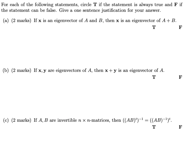 Solved For Each Of The Following Statements Circle T If Chegg Com